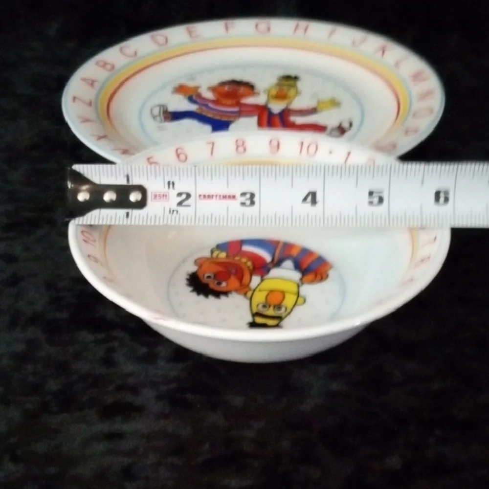 Sesame Street Childs Plate Bowl Porcelain Bert Ernie 2 pc set Vintage